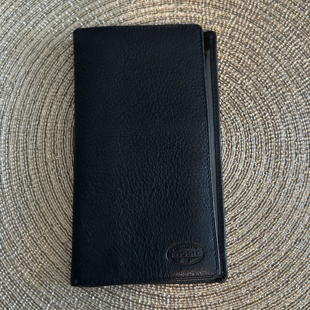 Fossil Black Leather Credit Card, Pen & Checkbook Holder